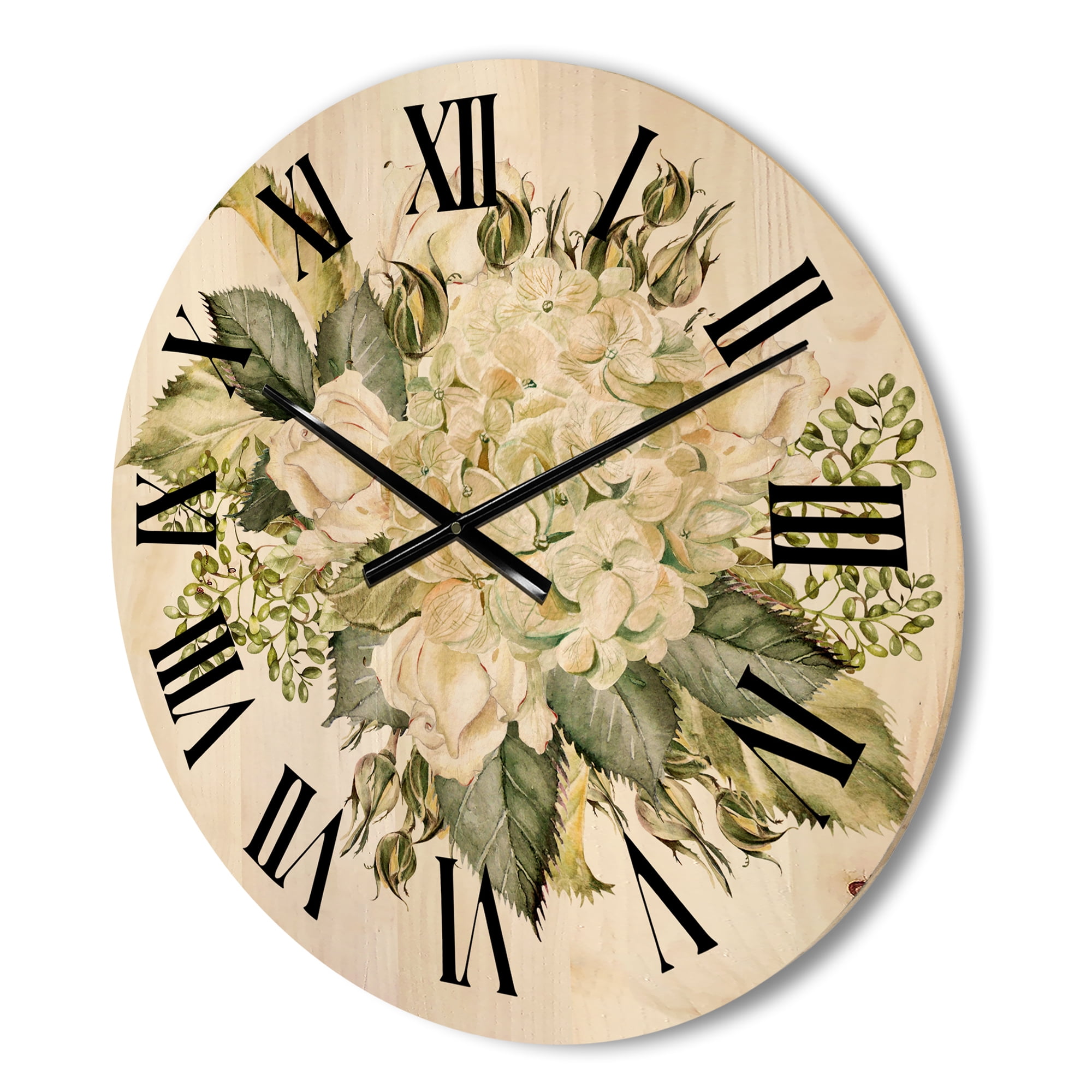 Designart 'Beautiful Bouquet With Roses and Hudrangea' Farmhouse Wood Wall Clock
