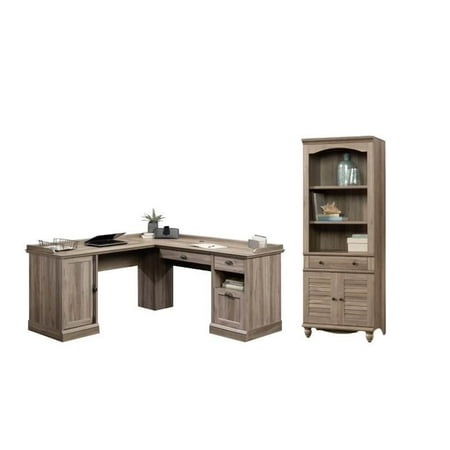 2 Piece Office Set With L Shape Computer Desk And Bookcase In