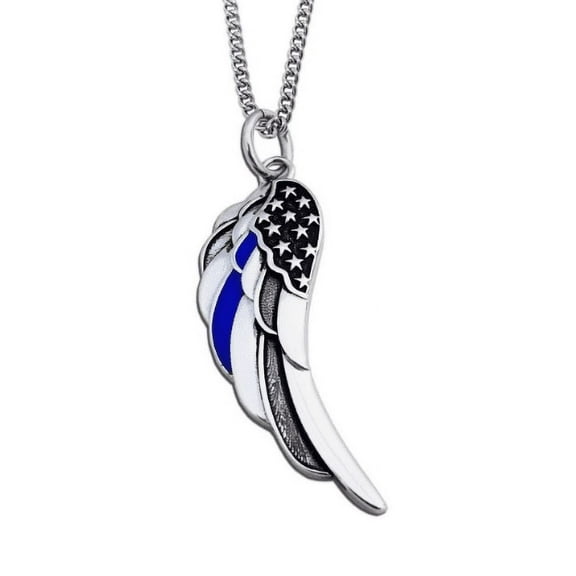 Stainless Steel Angel Wing-Thin Blue Line Necklace -Ps 91:11 by Shields of Strength