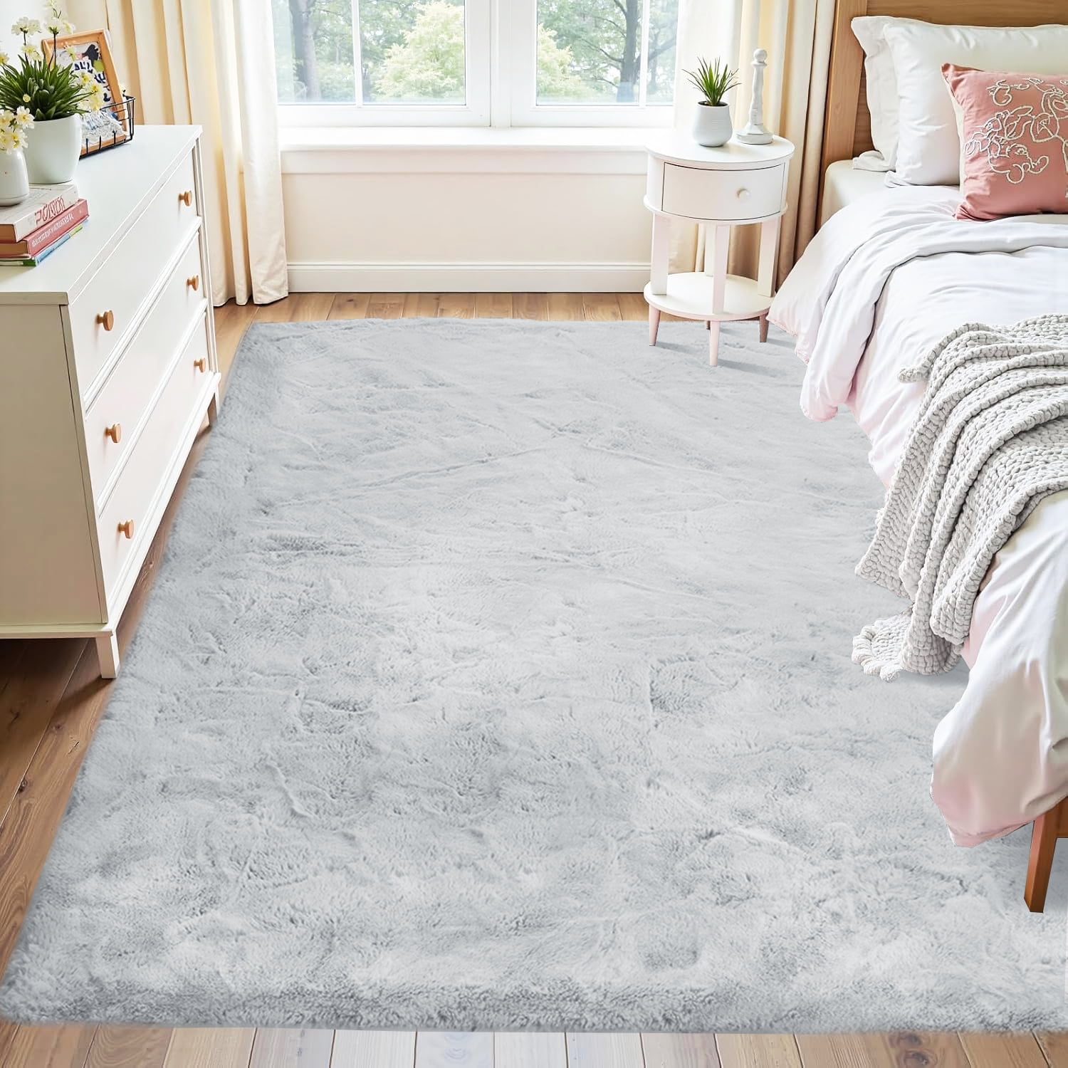 Goolela Rug 8x10 Large Area Rug Fluffy Faux Rabbit Fur Rug for Living Room Bedroom Fuzzy Furry Fur Rug Washable Rug Gray Rectangle
