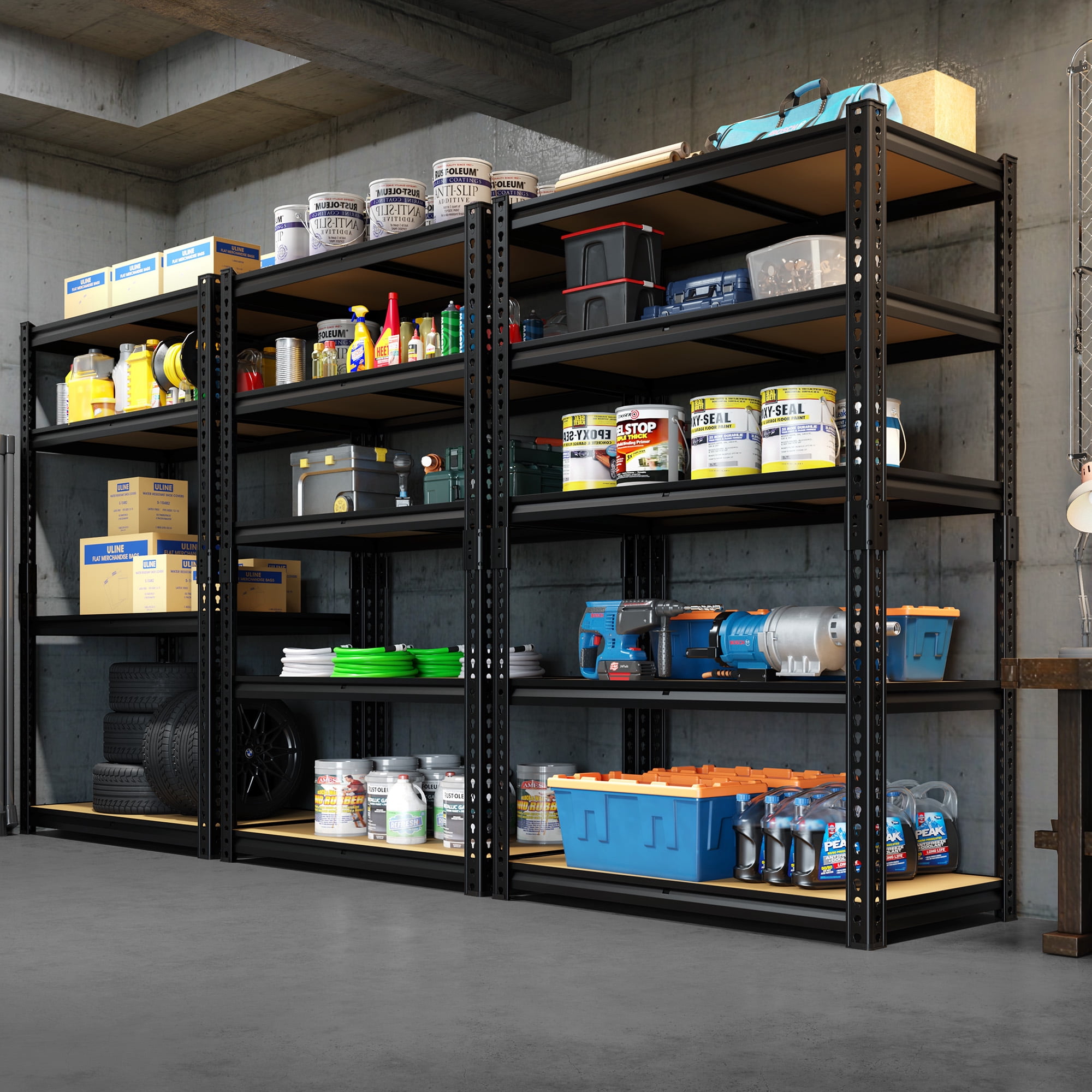 HOKEEPER Heavy Duty Storage Shelves 5-Tier Adjustable Garage Shelves for Storage 2600LBS, 35.43"W x 15.74"D x 72.05"H Commercial Industrial Shelving Units for Garage Pantry Kitchen Black