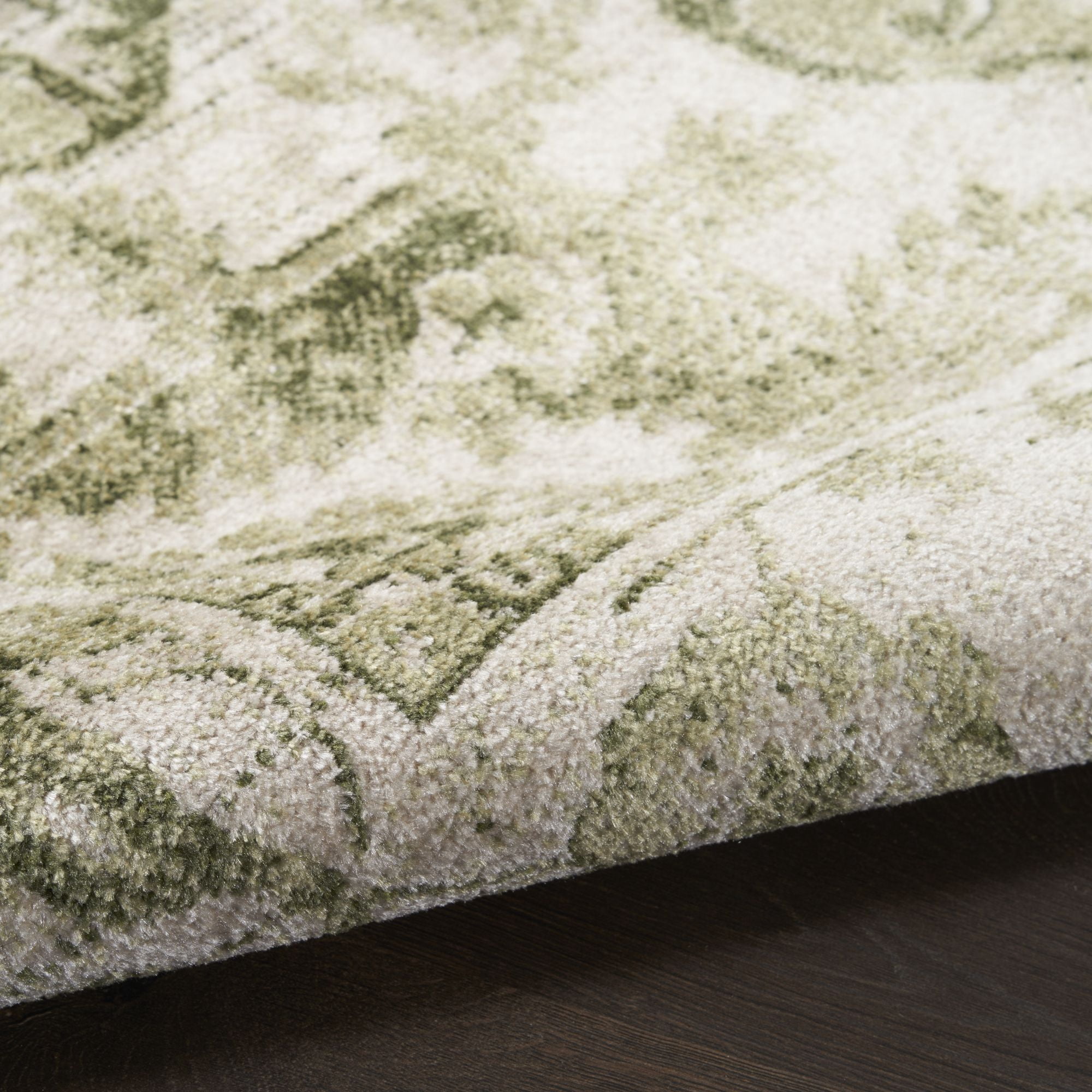 Nourison Astra Machine Washable 5'3" x Round Ivory Green Vintage Indoor Flatweave Rug