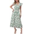 thumbnail image 2 of Women Floral Dresses Summer Bohemian V Neck Cap Sleeveless A-Line Maxi Sun Dress S Green, 2 of 6