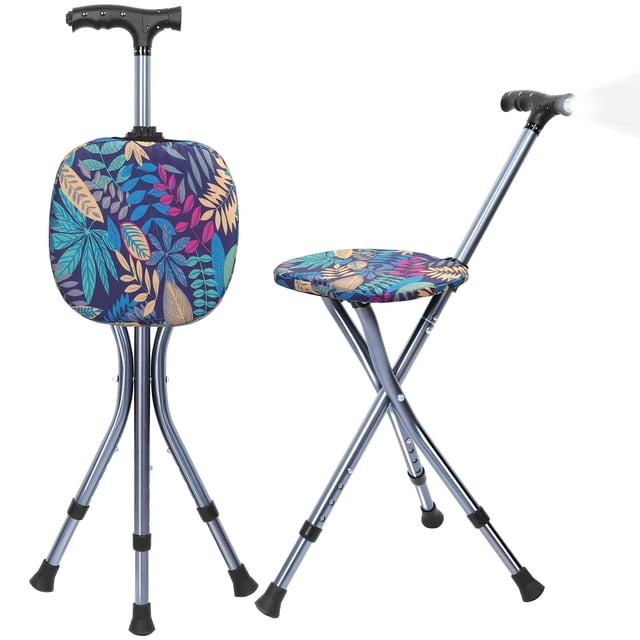 Bastón con Asiento Plegable Lefeke Ligero con LED Ajustable