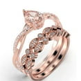 thumbnail image 3 of Gorgeous Minimalist Art Deco 2.25 Carat Pear Cut Authentic Morganite And Diamond Moissanite Engagement Ring, Two Matching Band, Twisted Band Wedding Ring in 10k Solid Rose Gold Gift For Her, 3 of 4