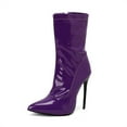thumbnail image 2 of Women's Patent Leather Knee-Middle Biker Boots - Stiletto Ultra High Heel Boots for Party, Carnival & Holiday Events | Stylish Dress Footwear, 2 of 9