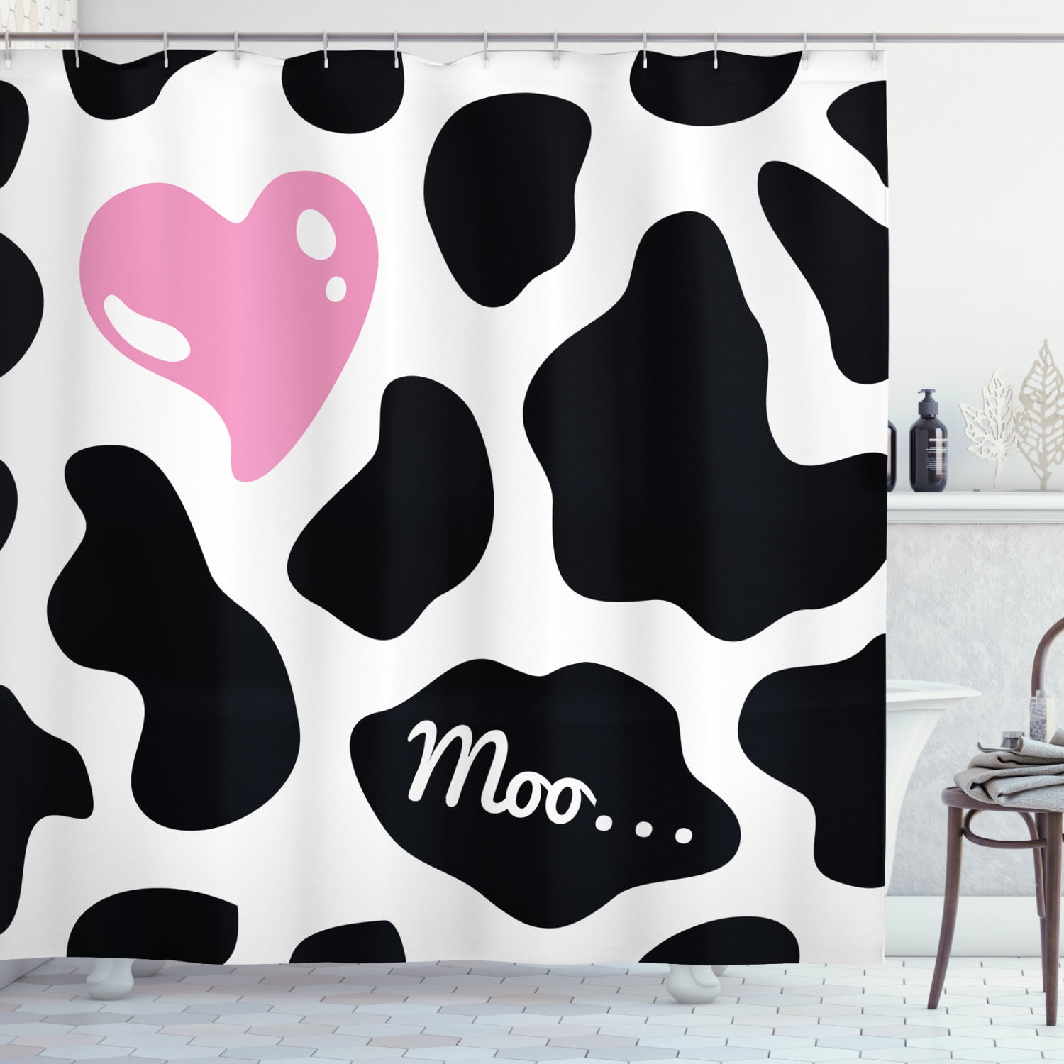 Cow Print Shower Curtain Sets Abstract Black White Pattern for Bathroom Decor 