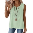 thumbnail image 4 of CFMIURAN Womens Tank Tops Crew Neck Sleeveless Tops Dressy Solid Color Casual Going Out Work Travel Clothing, Light Green Tanks & Camis, L, 4 of 5