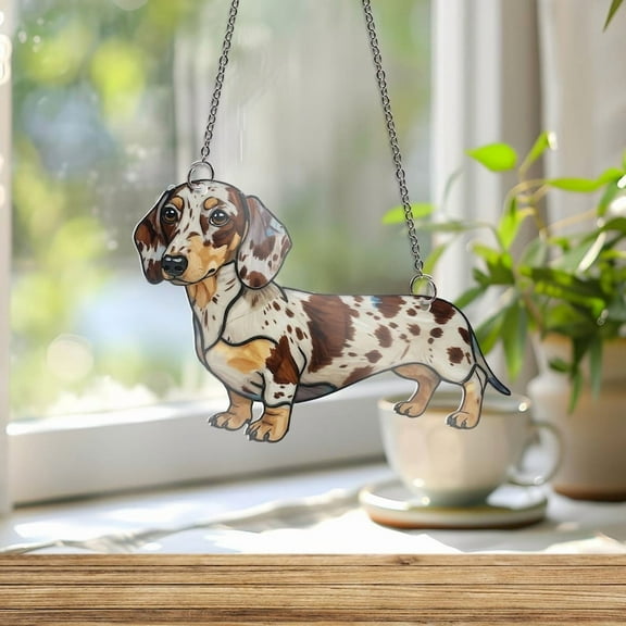 ViciArt Chocolate Dapple Dachshund Acrylic Window Hanging – 4" Dog Lover Suncatcher Decor