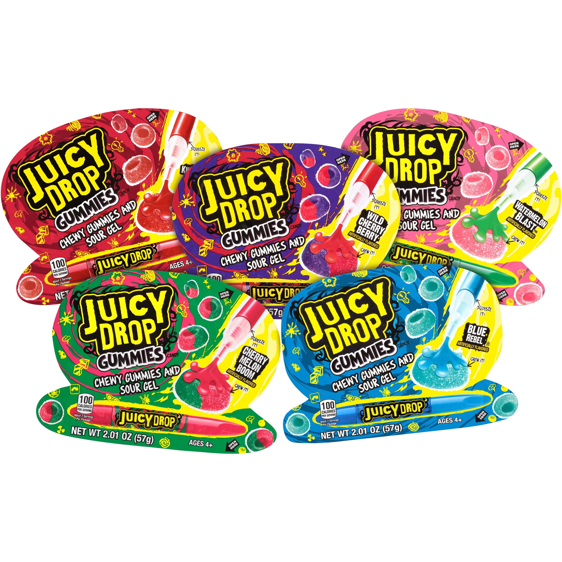 Juicy Drop Gummy Candy, Sweet Gummies & Sour Gel Pen, Assorted Flavors, 16 Count