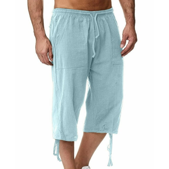 Njoeus Men's Pants Mens Cargo Pants Capris Pants Gym Shorts Summer Elastic Drawstring Solid Color Shorts With Pockets On Clearances