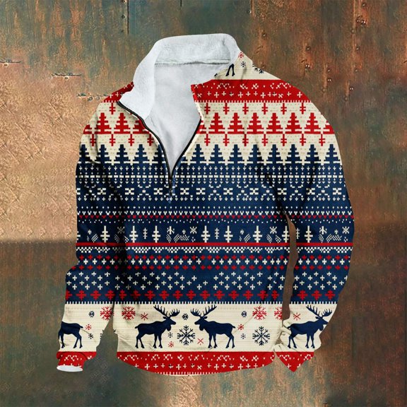 Aimik Hanes Mens Ugly Christmas Sweatshirt 2025 Corduroy Casual Graphic Long Sleeve Button Vintage Pullover Stand Collar Sweater-Multicolor XXL