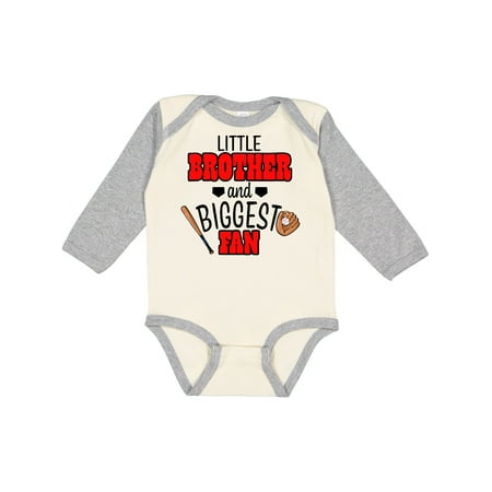 

Inktastic Little Brother and Biggest Fan Baseball Glove and Bat Gift Baby Boy Long Sleeve Bodysuit