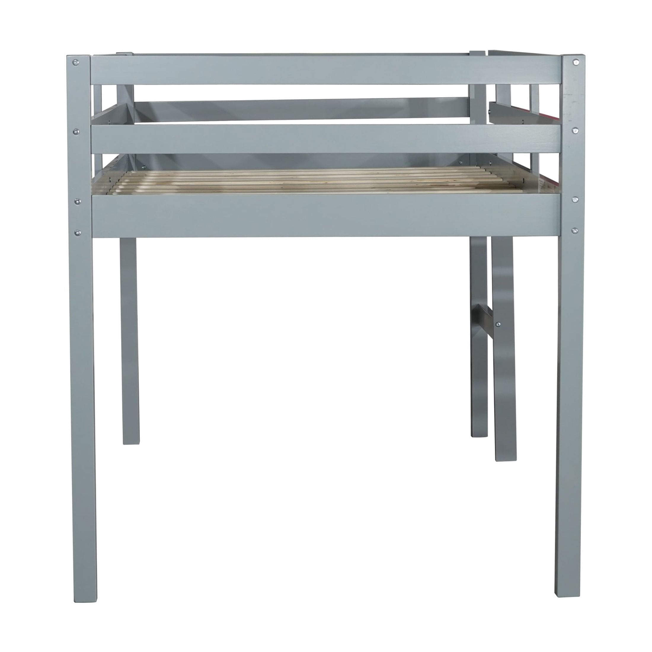 Noble House Modern Tilda Twin Loft Bed, Solid Rubber Wood Frame with Ladder, Spacious Under for Kids, Grey