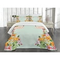 thumbnail image 3 of Ambesonne Flamingo Quilted Bedspread Set 3 Pcs, Tropic Flowers Animals, Queen Size, Pale Blue Orange, 3 of 5