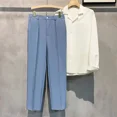 thumbnail image 3 of Pantalones de verano negros para hombre, 9 pantalones de traje para hombre, drapeados, fluidos, recortados, rectos, para el trabajo, 2024, finos, informales, elegantes, clásicos, nuevos, 3 of 5