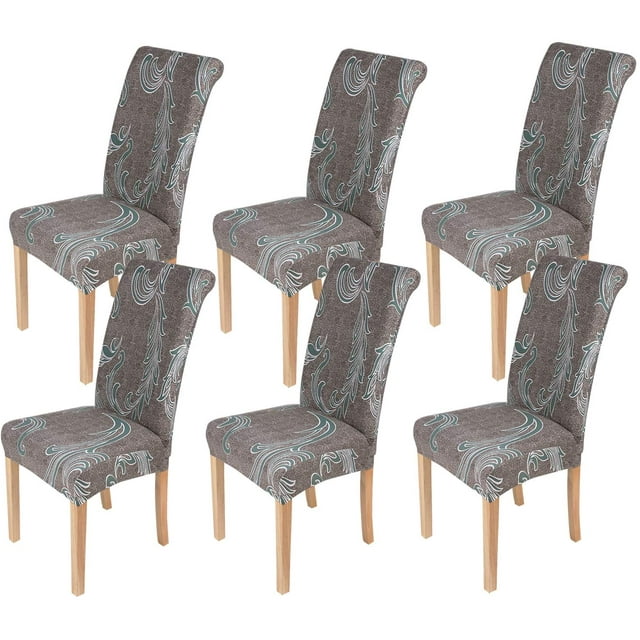 Stretch Printed Dining Chair Covers, Spandex Removable Washable Dining Chair Protector Slipcovers for Home, Kitchen, Party, Restaurant - Set of 6, Brown
