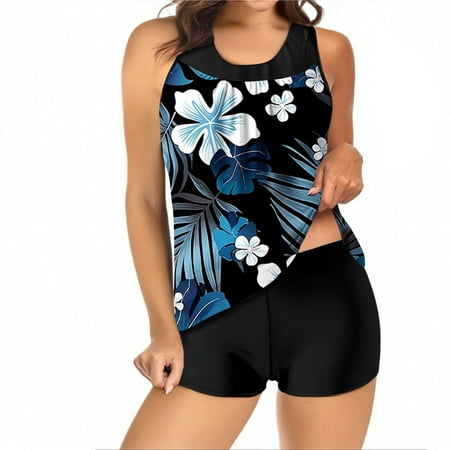 Lroveb Tankini Swimsuits for Women Bathing Suits Two Piece Graphic Swim Tank Top With Boyshorts Ladies Swimwear Push Up Swimwear