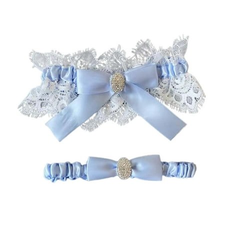 BYHONG Lace Wedding Garter Belt Elastic Thigh Ring Bridal Lingerie Accessories New Bride Garter Knee Pad Socks Women Light Blue One Size