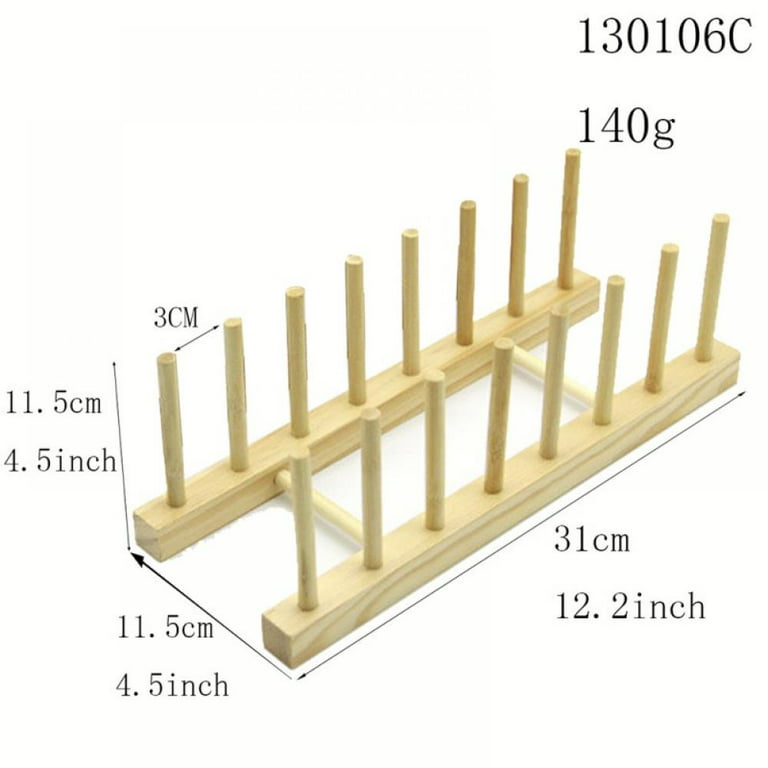 ODIANTRD Wooden Dish Rack Plate Rack Compact Dish Drying Rack Bamboo Dish Drainer for Dish / Plate / Bowl / Cup / Pot Lid / Cutting Boar, Size: 8 PILLARS