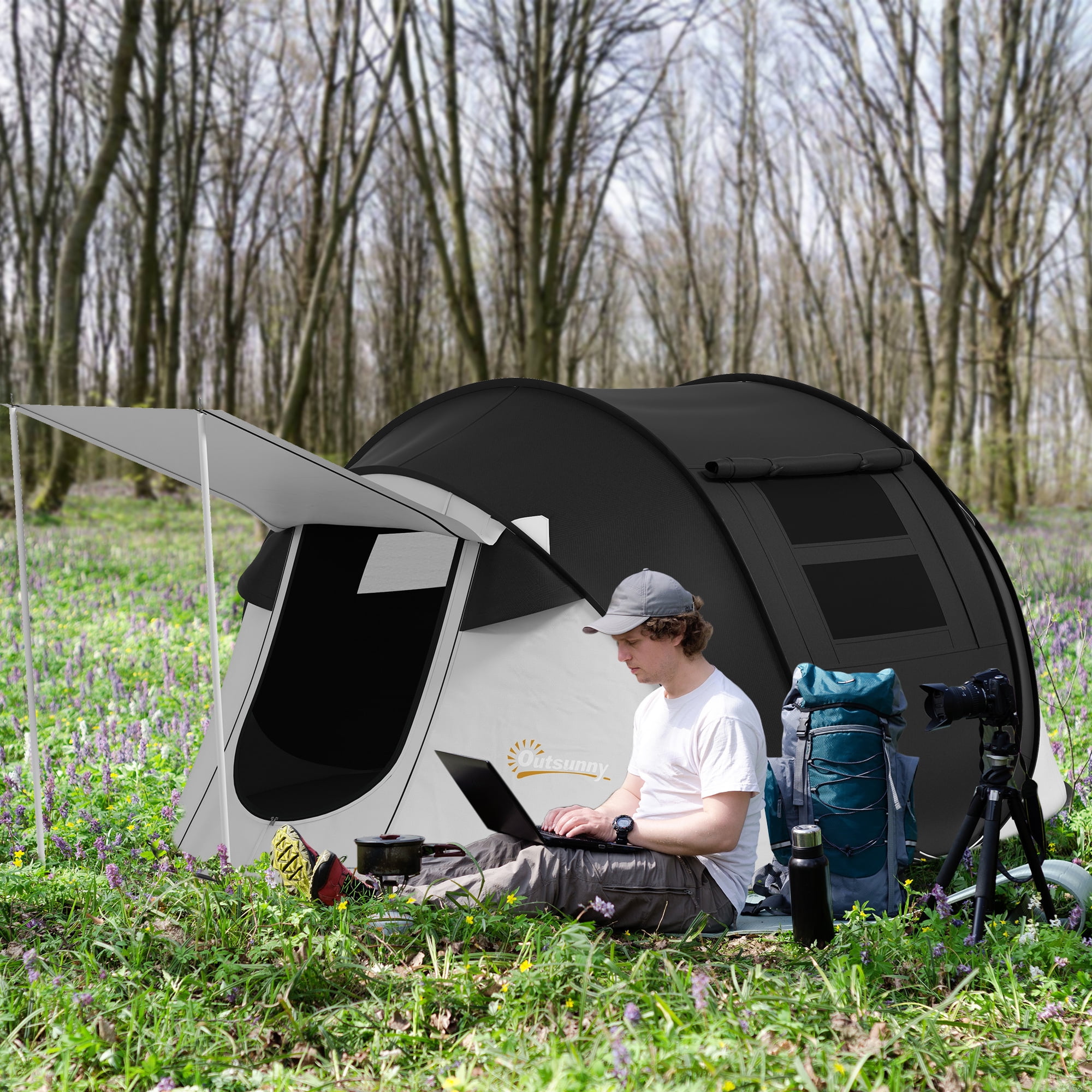 Pop Up Tent, Instant Camping Tent with Porch and Carry Bag, 3000mm Waterproof, for 2-3 People