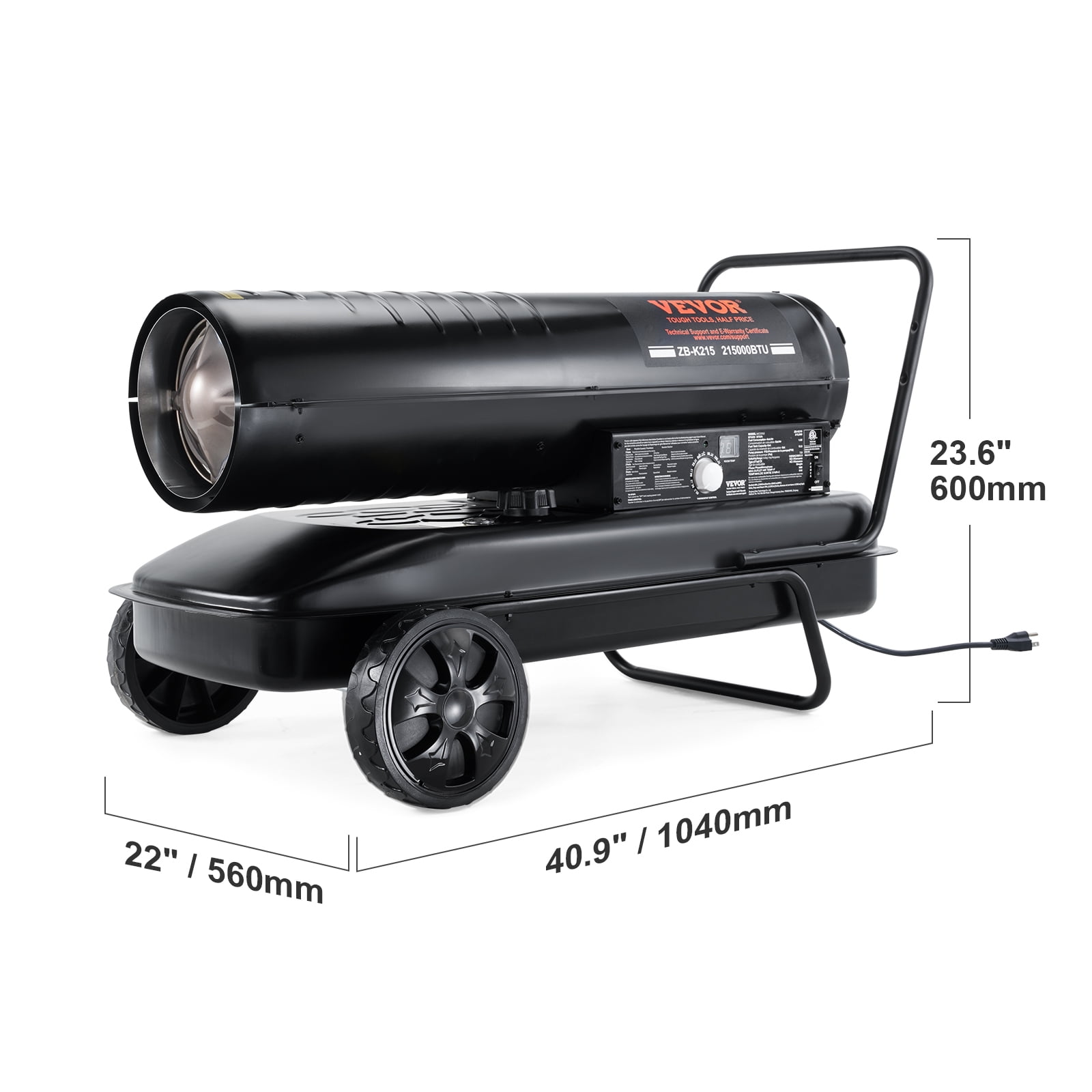 VEVOR Kerosene Forced Air Heater, 215000 BTU Portable Torpedo Diesel Space Heater with Thermostat, 13.2 Gallon Tank Energy-Efficient heavy-duty Heater, for Indoor Outdoor Use Workshop Industry