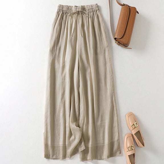 LVHAOGJOB Womens High Waisted Pants Wide Leg Trousers Loose Stretch for Mujer Solid