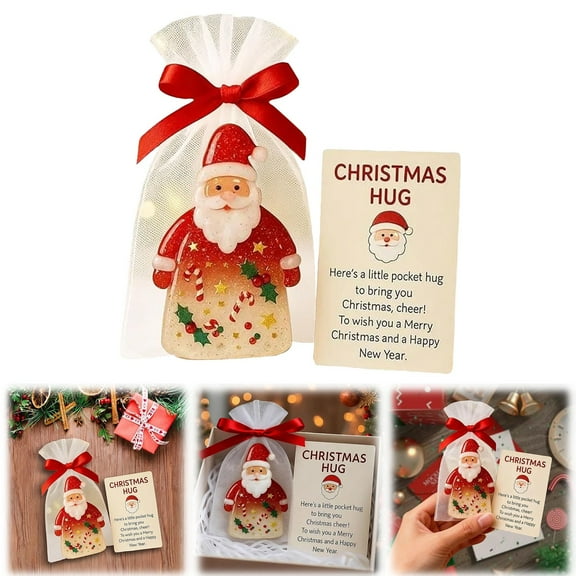 Little Pocket Christmas Hug, Holiday Keepsake with Encouragement Cards, Pocket-Sized Christmas Gift for Friends, Family & Coworkers