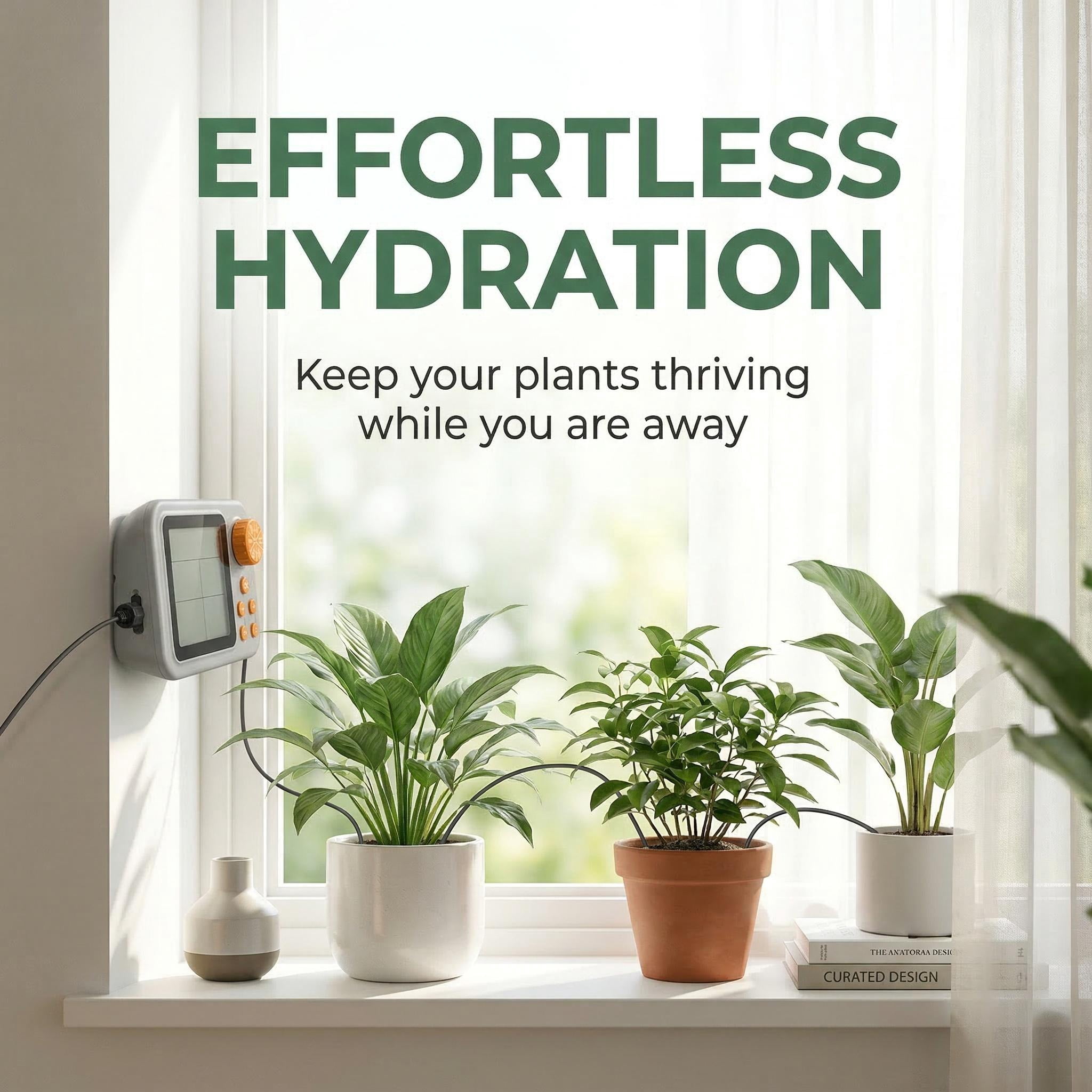 Automatic Indoor Plant Watering System, Self-Watering Drip Irrigation Kit for Indoor and Outdoor Gardens, Adjustable Drippers Capable of Watering Up to 15 Plants Simultaneously