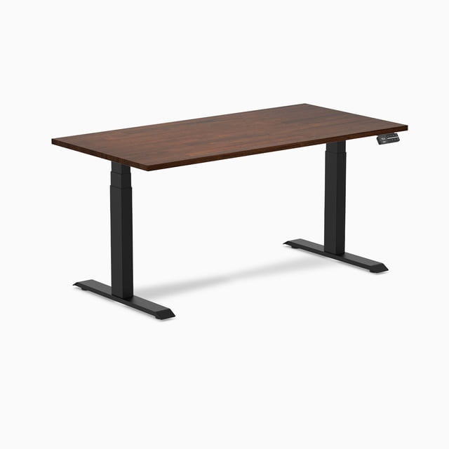 Desky Bureau Assis-Debout Double en Bois de Caoutchouc - Noyer Rouge / 60 x 30 Pouces / Noir Mat