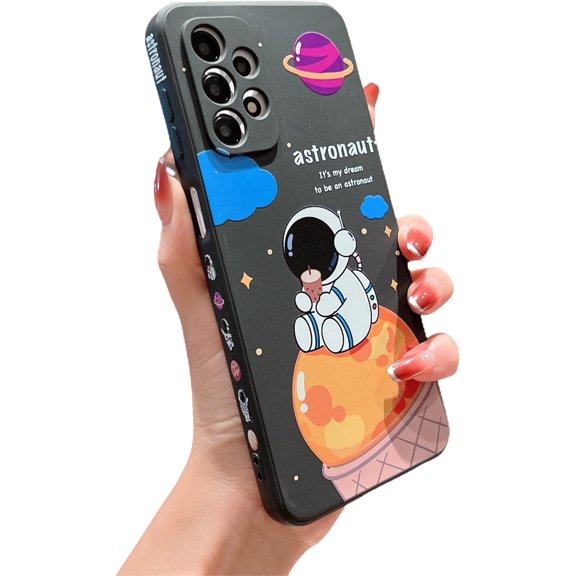 Compatible with Samsung Galaxy A23 Candy Case Women Girls Cute Astronaut Case Camera Lens Full Protection Soft Silicone Protective Case for Samsung Galaxy A23 4g/5g Universal 6.6 inch (Black)