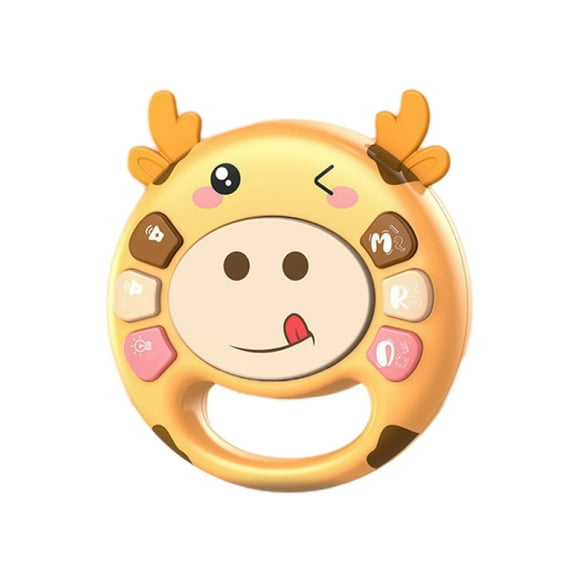 Jouet Tambour à Main Jaune pour Bébé avec Anneau de Dentition en Silicone, Entraînement, Instrument de Percussion Éducatif Précoce 6,3 Pouces 0,26 Lb Matériau Sûr Portable Activité d'Apprentissage Amusante