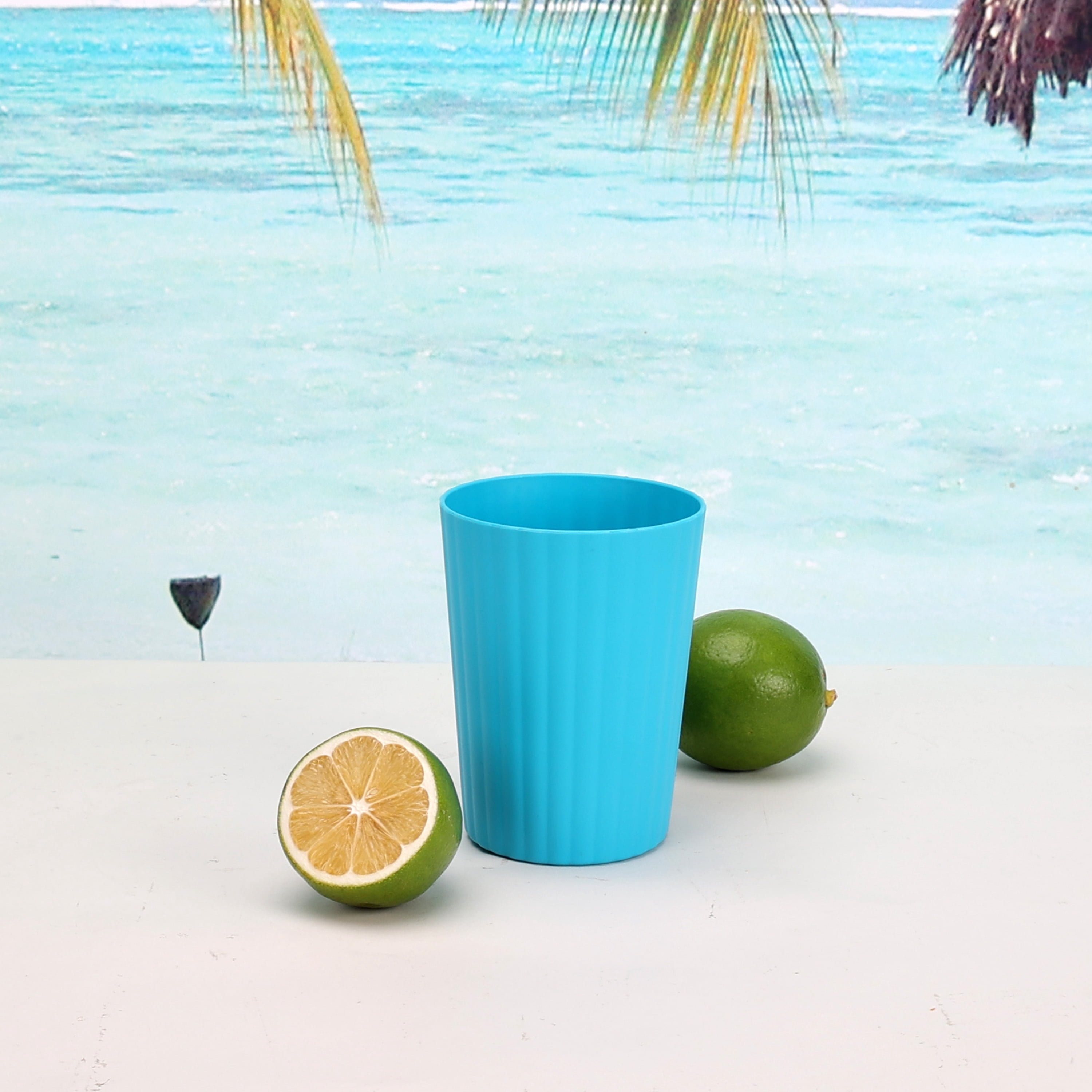 (4 pack) Mainstays - Blue Round Plastic Tumbler, Ribbed, 18-Ounce