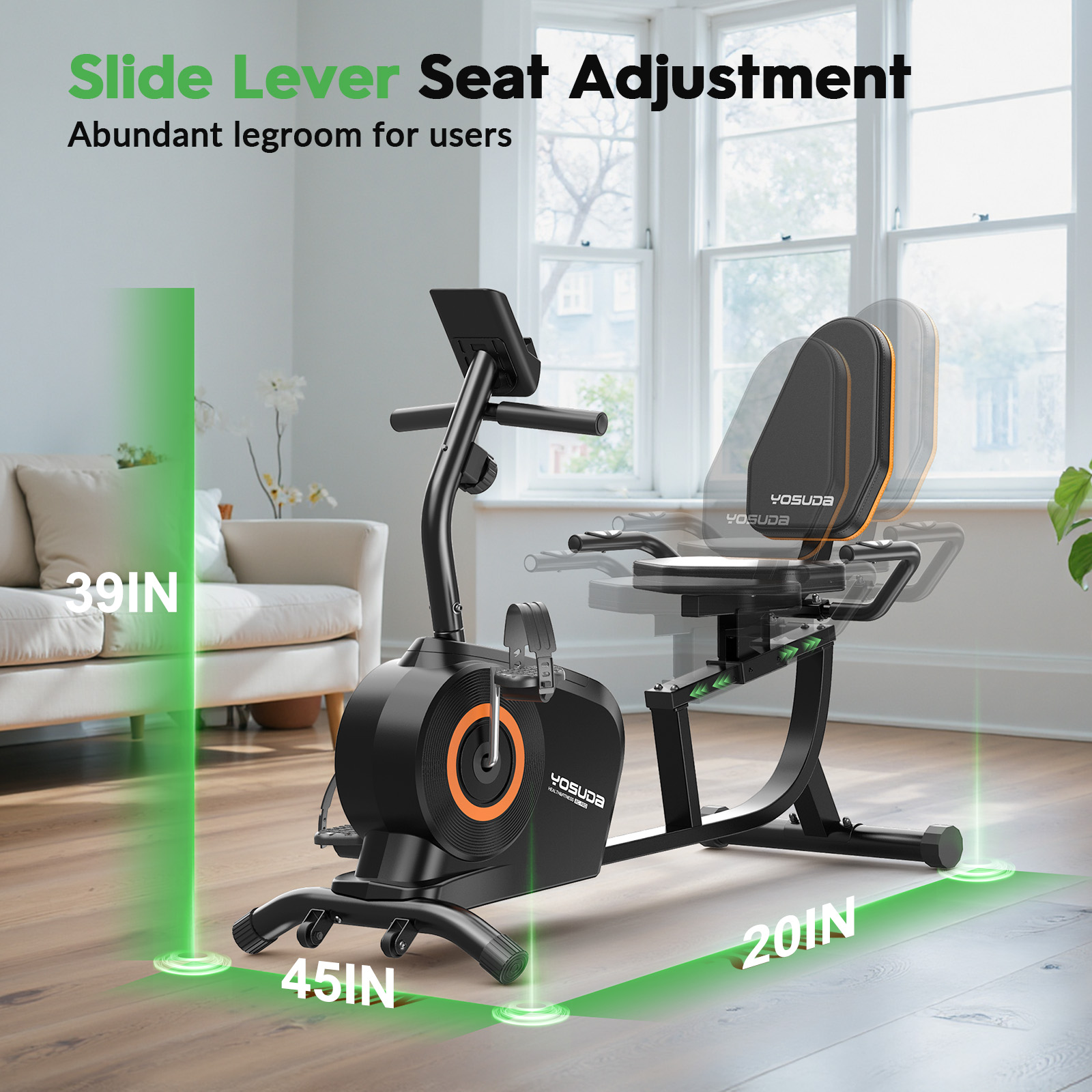 YOSUDA Recumbent Exercise Bike for Adults Seniors with Quick Adjust Seat, 350LB Capacity & 16-level Resistance
