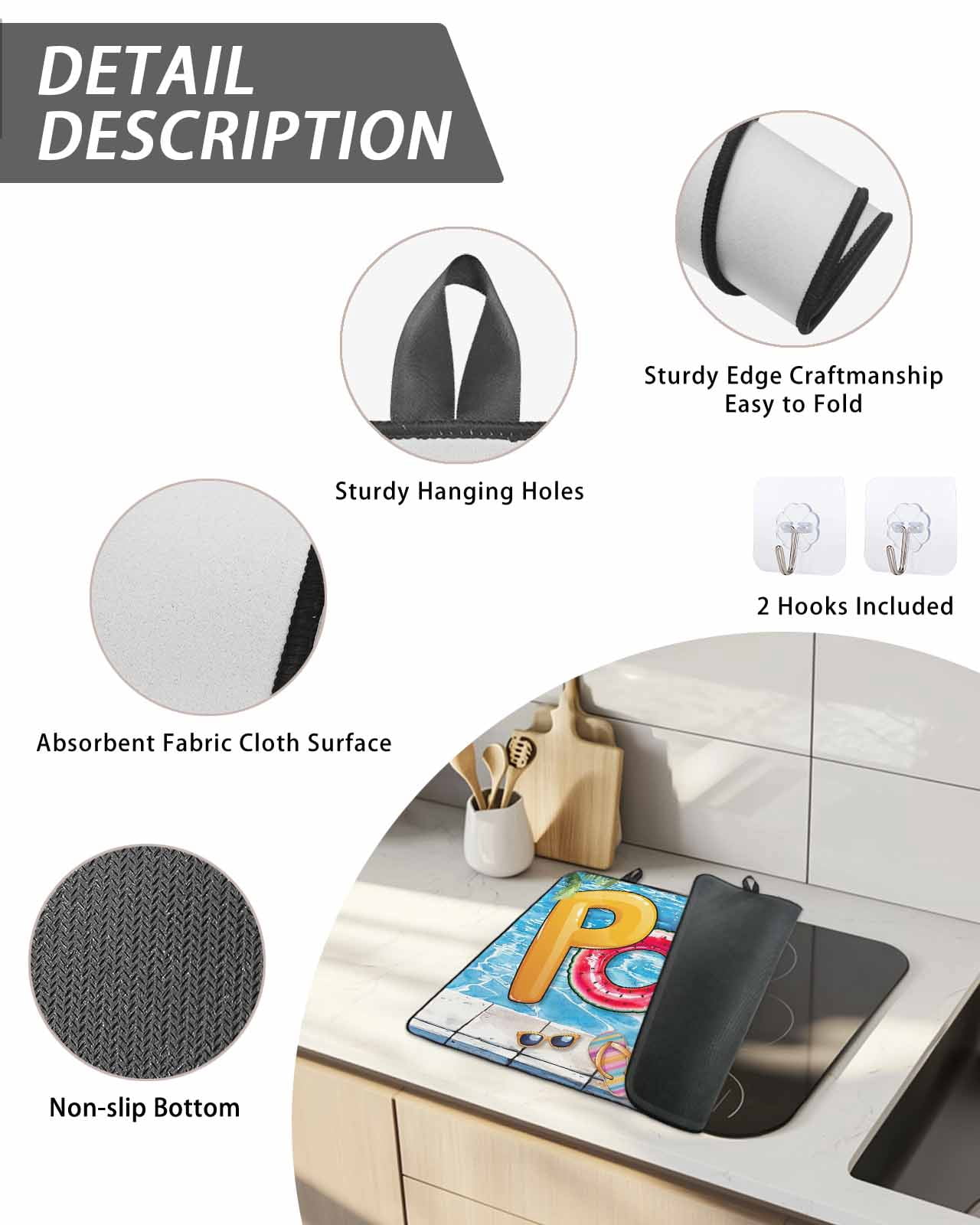 Stove Top Covers for Electric Stove 24x21 Inches, Blue Summer Pool Heat Insulation Fireproof Glass Cooktop Protector, Watermelon Swimming Ring Slippers Countertop Stovetop Cover for Kitchen