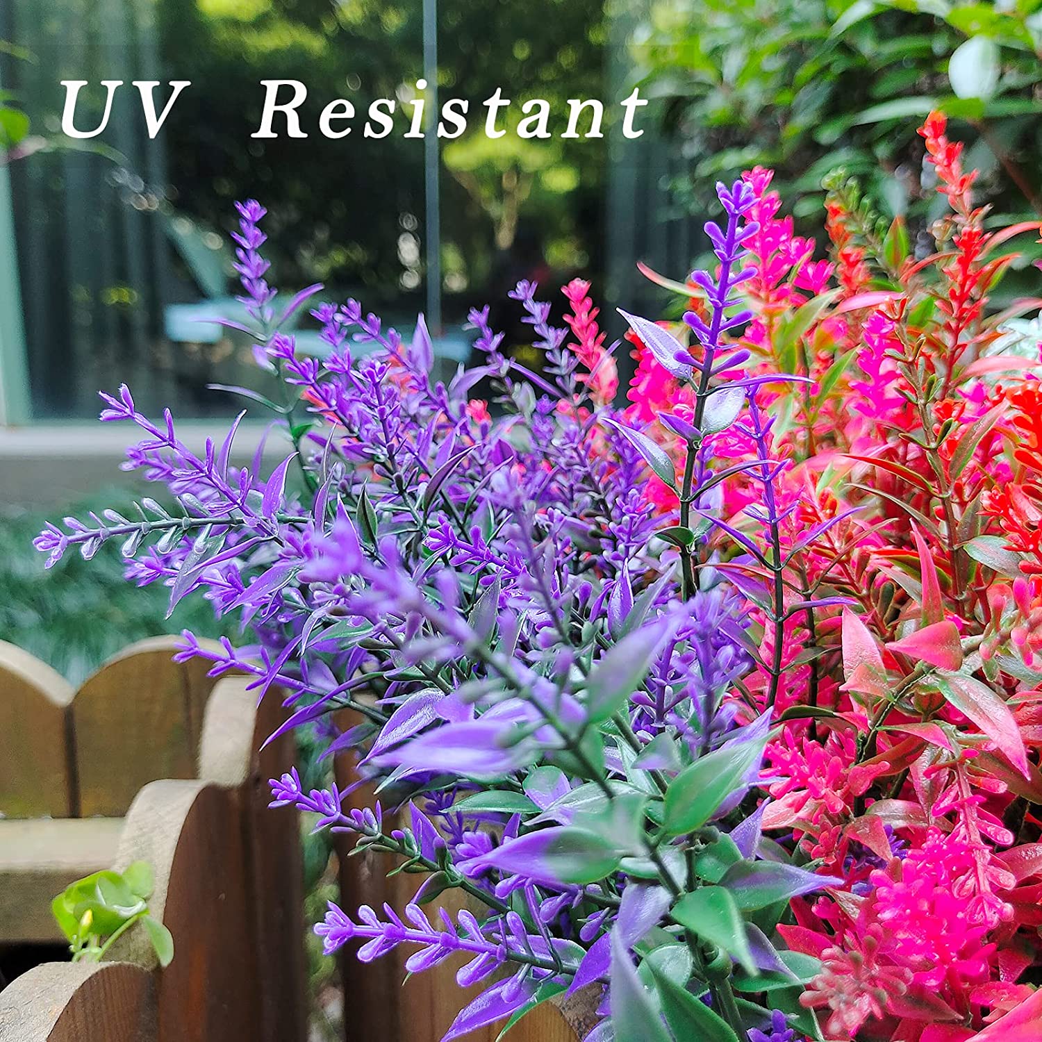 Morttic 21 Bundles Faux Plants Outdoor Fake Flowers Artificial Flowers Fake Shrubs Greenery Bushes Bouquet UV Resistant Faux Bushes Plastic for Home Garden Decor (7 Colors)
