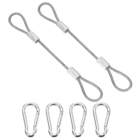 Uxcell 4 Inch Safety Cable Lock, 2 Pcs 304 Stainless Steel Security Wire Ropes Double Loop Anti-Theft Safety with 4 Spring Buckles for Bicycles Luggage Stage Lighting, Clear