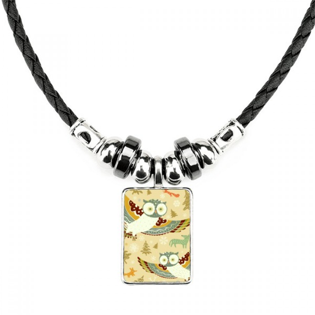 adorables pájaros búhos luz patrones florales collar a mano colgante de cuerda de cuero Unbranded M