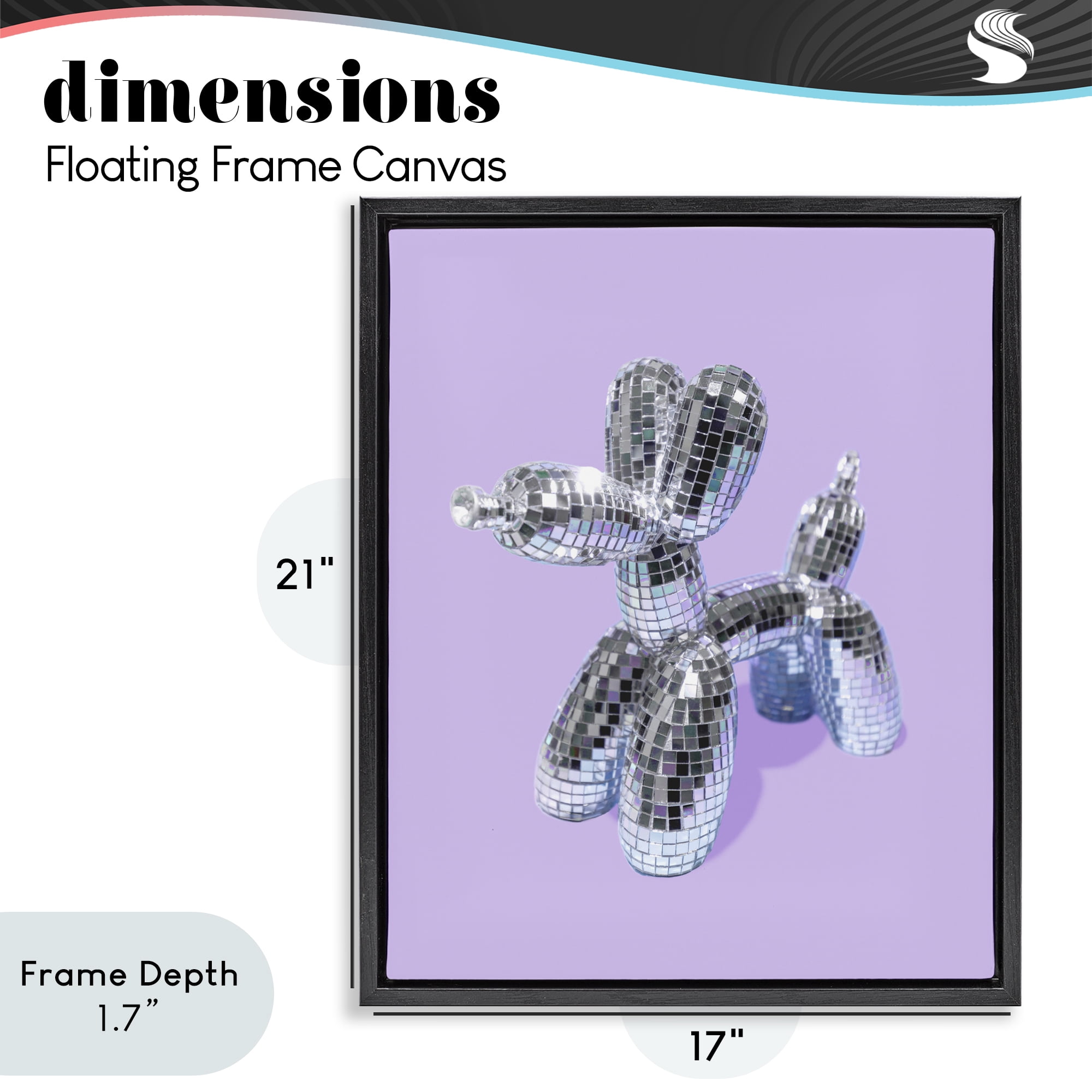Stupell Industries Disco Balloon Animal on Lilac Black Framed Floater Canvas Wall Art, design by LISH Creative