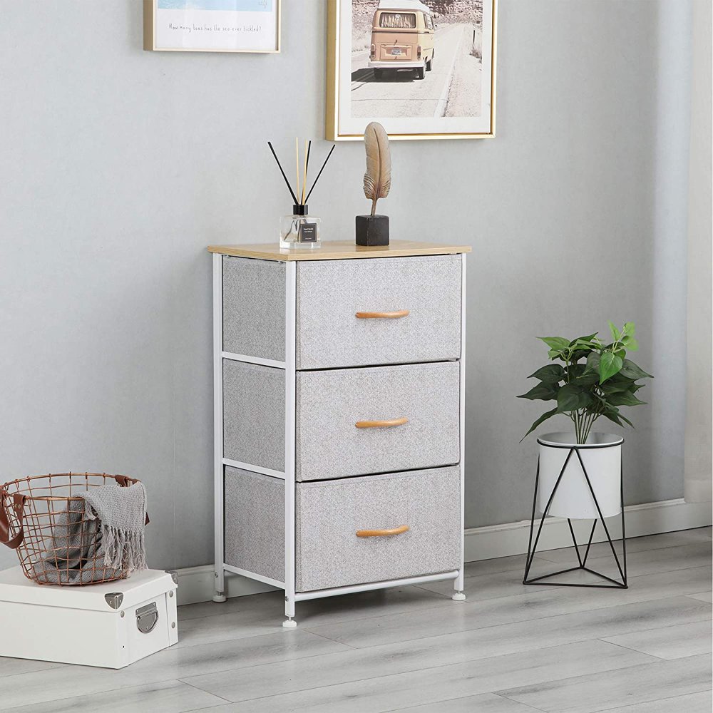 Somdot Nightstand Small Dresser with 3 Drawers Fabric Dresser Vertical