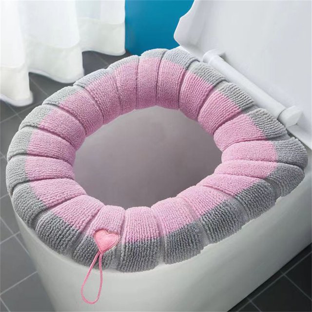 SNGMN - Funda universal para asiento de inodoro con asa, gruesa, lavable, de punto, suave y cómoda, para baño (rosa)