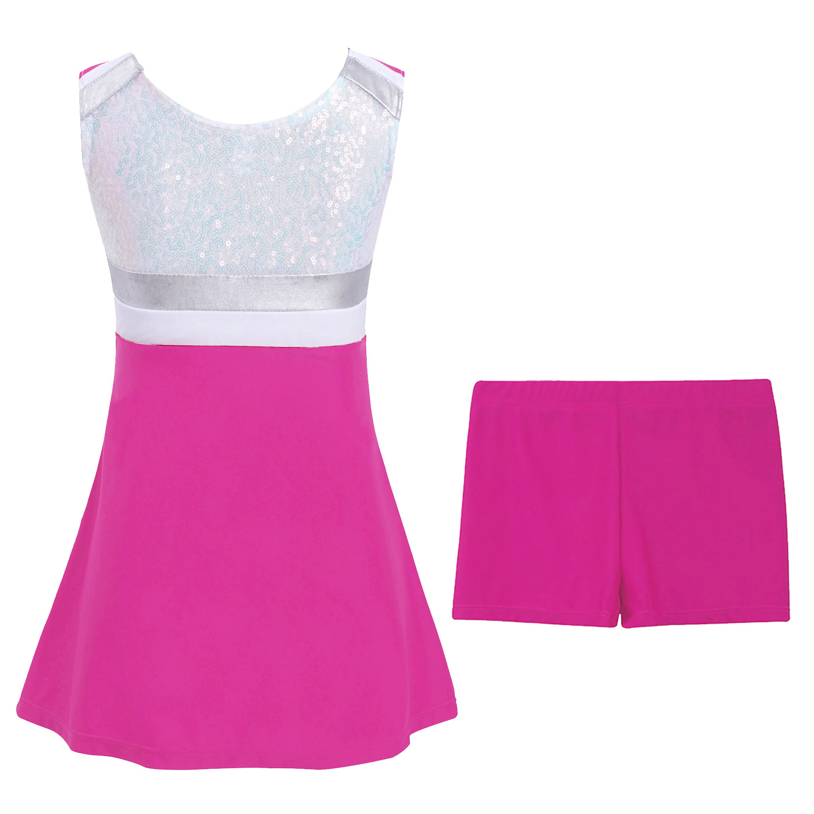 Yanarno Kids Girls Shiny Sequins Tennis Golf Sport Dress Outfits Athletic 2 Pcs A-Line Dress with Rose 3T