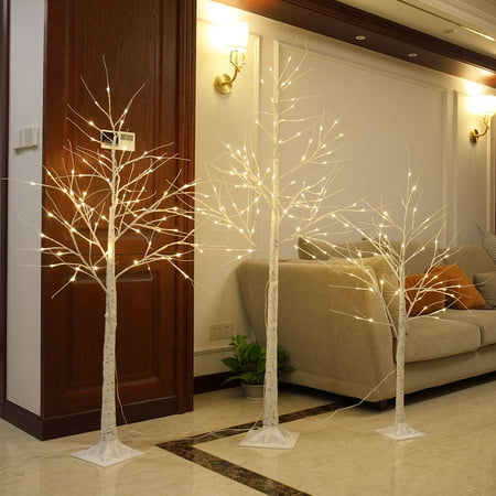 Jaxpety 6 Feet Birch Tree Pre Lit 96 Led Lights Warm White For