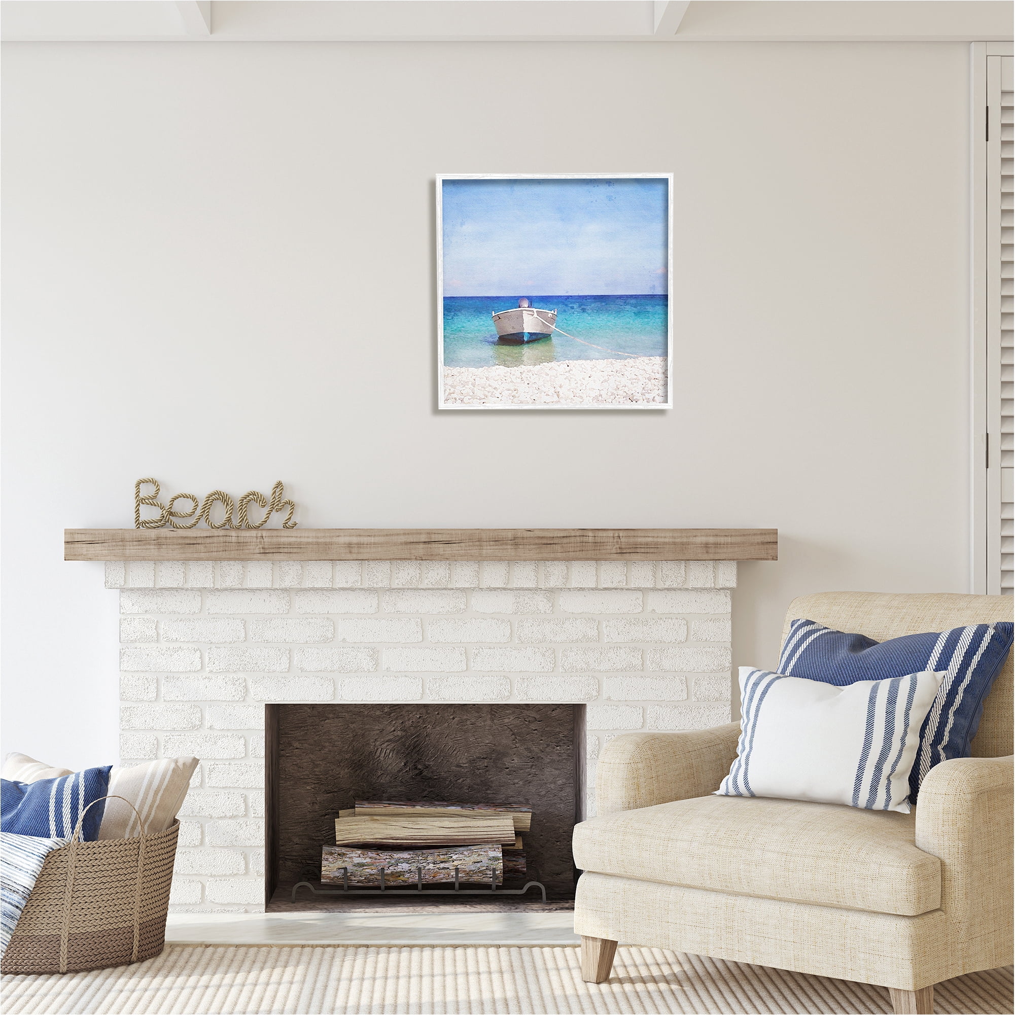 Stupell Industries Docked Dinghy Boat Transportation Painting White Framed Art Print Wall Art, 24 x 24