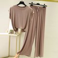 thumbnail image 6 of Joernso 2 Pcs/Set Women Summer Pajamas Comfortable Elastic Waist Solid Color Loose Drawstring Sleeping Wide Leg Short Sleeves Sports T-shirt Pants Set Female Garment, 6 of 8