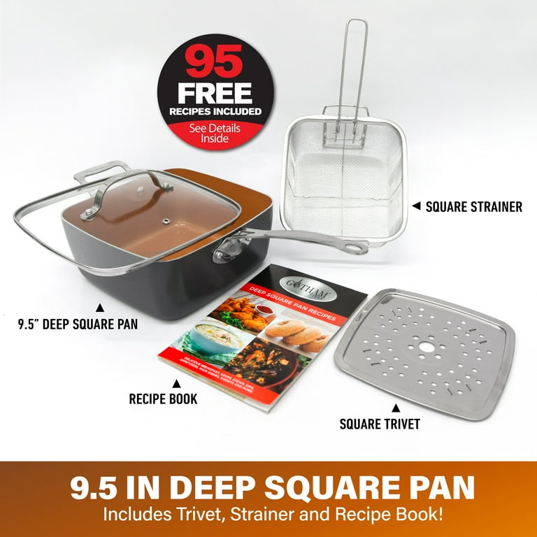Copper 6 Piece Set Chef Cookware Non Stick Pan Deep Square Pan Fry Basket.
