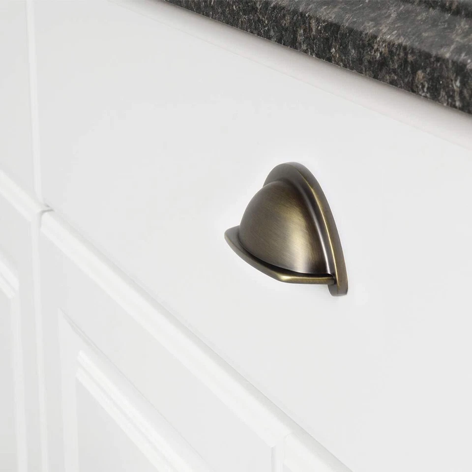 CRESTIN- 10 Pack Antique Brass Bin Cup Cabinet Pull Kitchen Bath Drawer Handles Knob