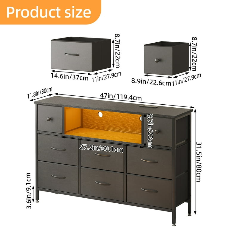 Fairy Dresser, Black 55" TV Stand with 8 Drawers, LED & Power Outlets for Bedroom, Living Room, Entryway Fairy Dresser, Black 55" TV Stand with 8 Drawers, LED & Power Outlets for Bedroom, Living Room, Entryway
