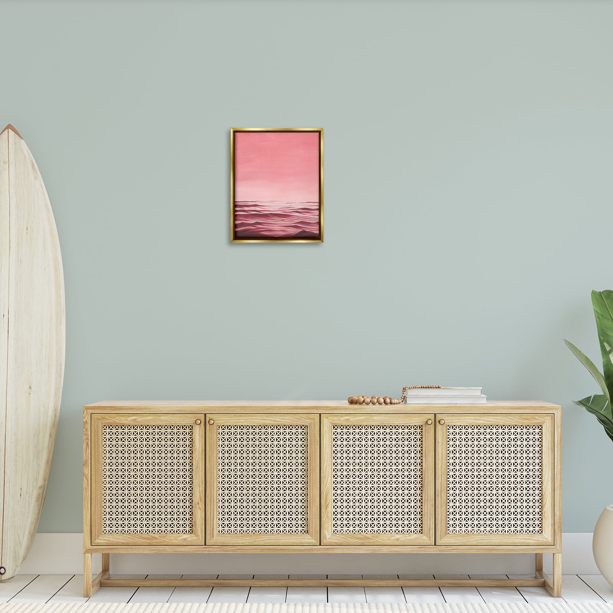 Stupell Industries Pink Ocean Ripples Coastal Painting Gold Floater Framed Canvas Art Print Wall Art, 17 x 21