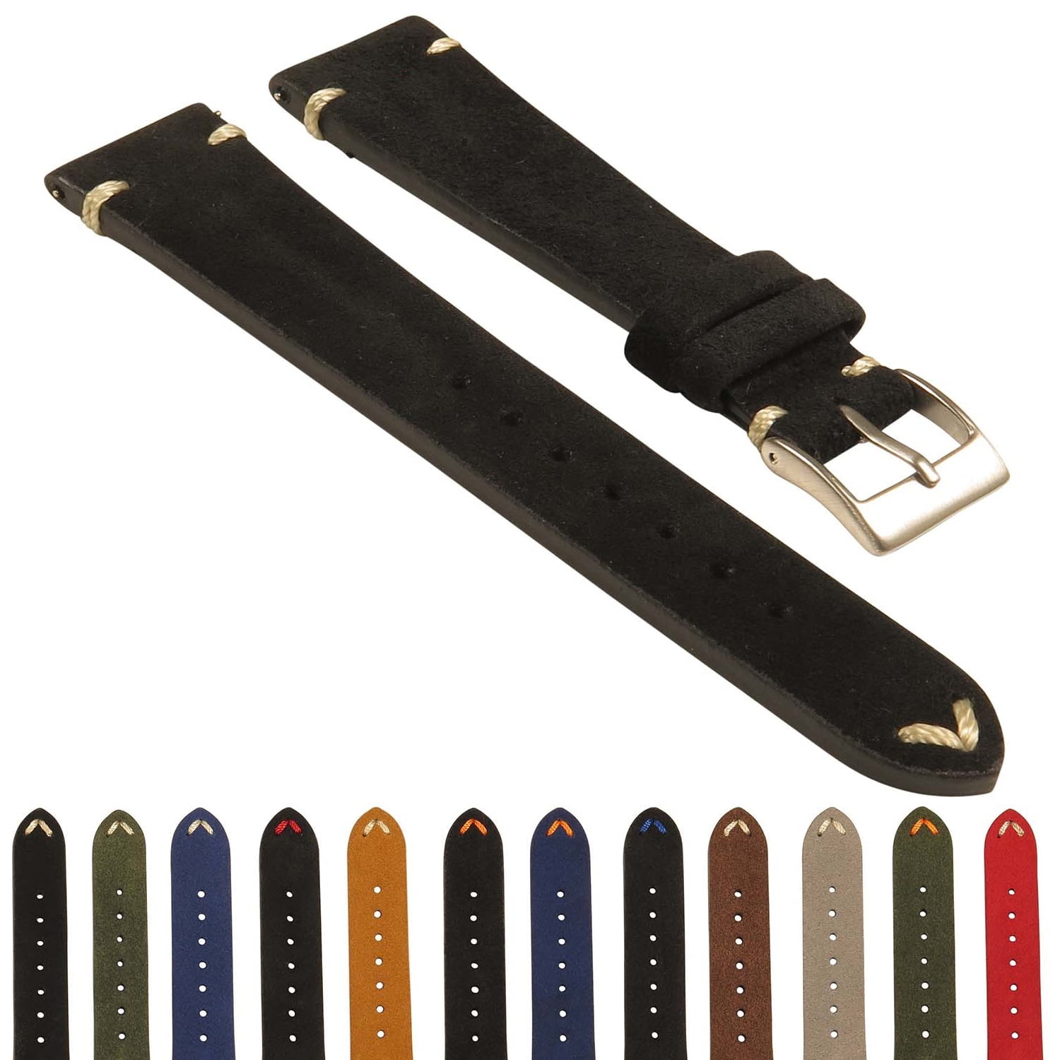 StrapsCo Suede Vintage HandStitched Leather Watch Band Quick Release